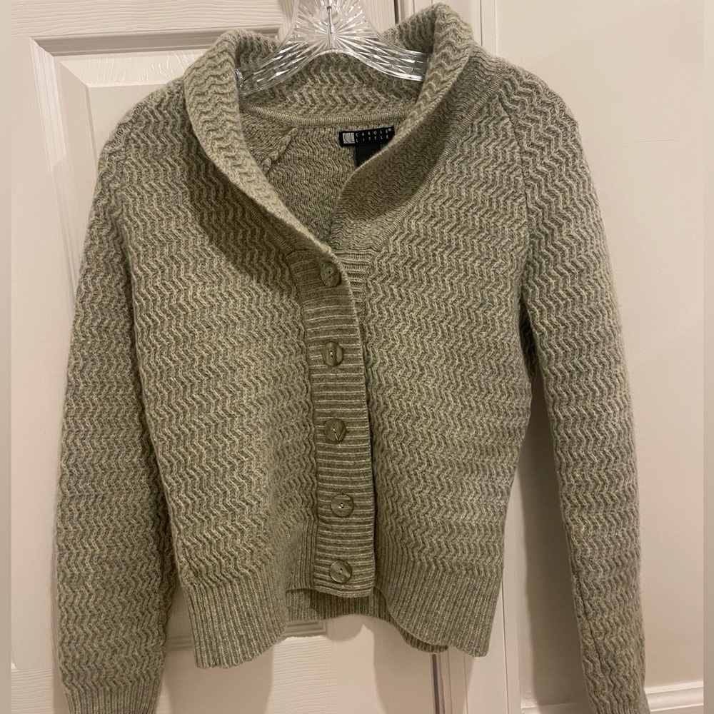 Carole Little Textured Button-Up Cardigan - Olive Green, Size L